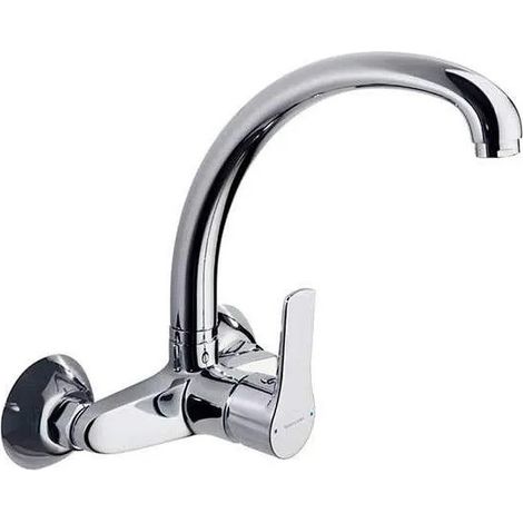 Wand-Spültischarmatur mit hohem, schwenkbarem Auslauf Titanium