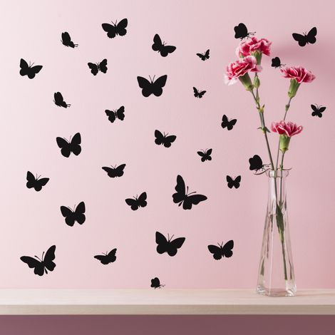 Sticker Mural - Kit 30 Papillons - 27x37.9 cm - Noir (1/3)