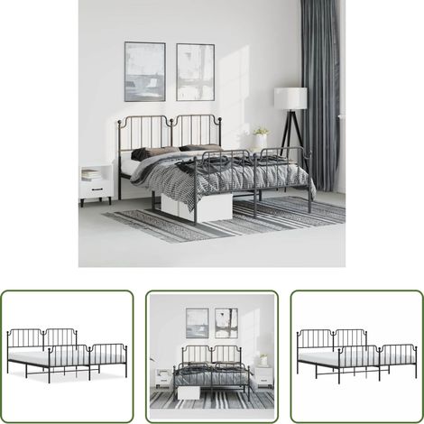 vidaXL Lit avec tête et pied -  Cadre de lit métal sans matelas avec pied de lit noir 183x213cm (1/5)