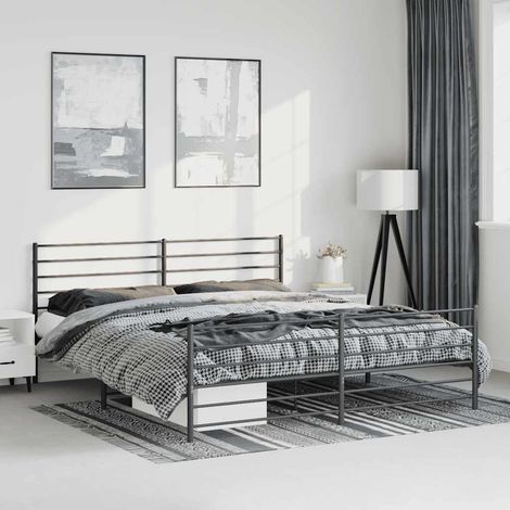 Cadre de lit métal sans matelas avec pied de lit noir 193x203cm (1/5)