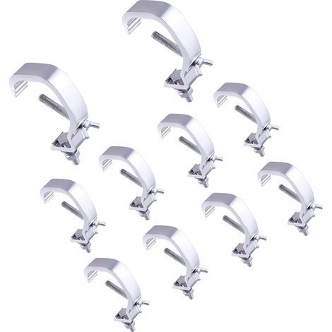Lot de 10 pinces pour éclairage de scène 30-52 mm - Crochet en acier - Pince en C robuste - Pour éclairage DJ, lumières de scène - Argenté (1/5)