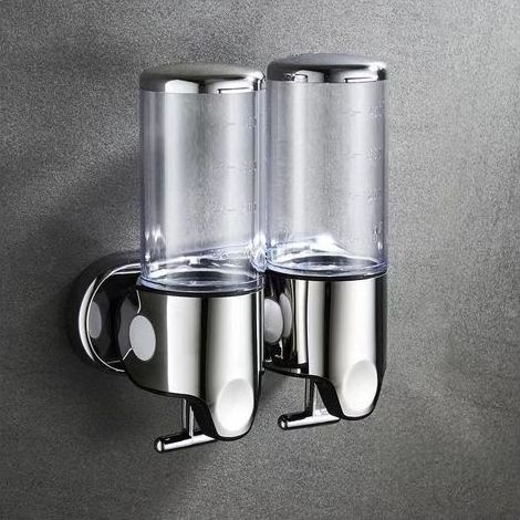 Distributeur de savon mural 1000 ml – Transparent en ABS et acier inoxydable – Installation murale type poussoir – Pour salle de bain et cuisine (1/5)