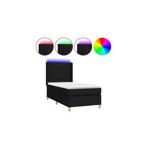 Sommier à lattes de lit matelas et LED Noir 90x190 Tissu (1/5)
