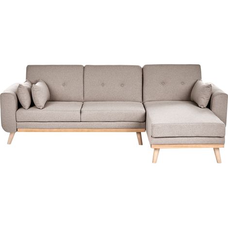 Left Hand Corner Sofa Beige Fabric Upholstered L-Shaped Tufted Cushioned Seat with Scatter Cushions and Sleeping Function KAARINA (1/5)