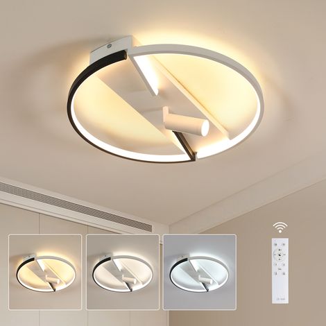 COMELY Runde LED-Deckenleuchte aus Aluminium, Schwarz-Weiß, 48 x 48 x 11 cm, 42 W, dimmbar 3000–6500 K, CRI 80, 220 V, für Wohnzimmer, Küche, Büro