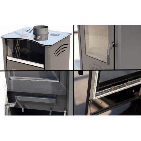 EEK A Kaminofen ABC Quadro Inox Holzofen 9,5 kW mit Mehrfachbelegung Kamin Ofen Holz Holzofen Werkstattofen Heizofen (1/5)