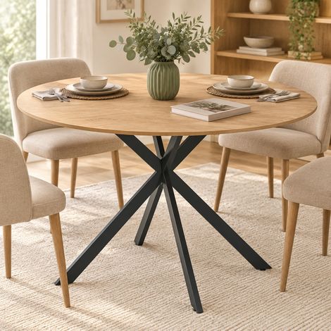 tavolo pranzo rotondo 120 cm per 4 industriale quercia OKMYHOME