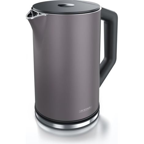 Arendo Wasserkocher 1,5 l 2200 W, Edelstahl, Doppelwand, Temperaturwahl 40 - 100°C mit Anzeige, vulkangrau (1/5)