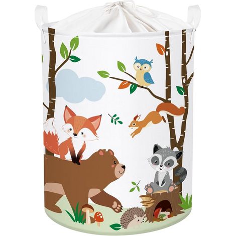 Grand Paniers à Linge Animaux Bois Garçon Fille Repliable Panier Rangement Jouets Vêtements Salle de Bain Chambre à Coucher Ours 63L (1/5)