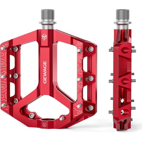 Pedales de plataforma de aluminio rojo Gewage para bicicleta, con 3 rodamientos sellados. (1/4)