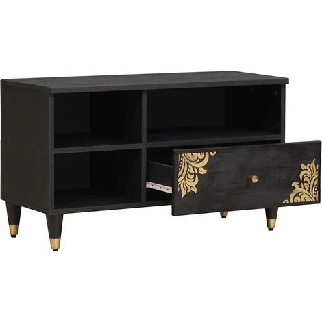 Meuble TV  Banc TV  Armoire TV Noir 80 x 33 x 46 cm Bois de mangue massif (1/5)