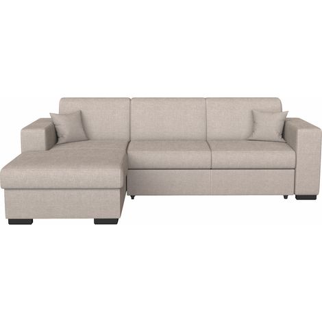 Canapé d'angle FUJI XL convertible avec coffre en tissu - Angle Gauche, Beige (1/5)