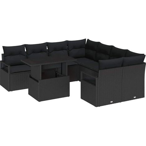 Maison Exclusive - Set Divano da Giardino 9 pz 8-Numero di posti Nero polyrattan (1/5)