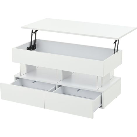 Höhenverstellbarer Couchtisch 100 x 50 x 46 cm weiß aus MDF mit 2 Schubladen und Geheimfach (1/5)