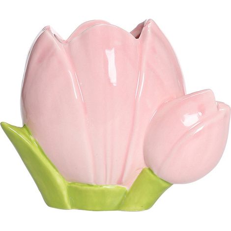 Vase Céramique Tulipes Pink - Pot Évasé Élégant pour Composition Florale, Décor de Table ou Rangement (1/5)