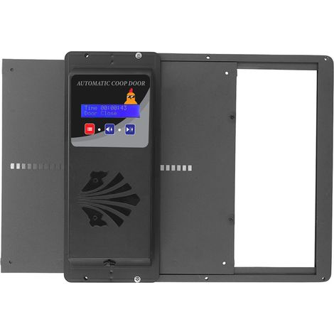 Ouvre-porte automatique solaire USB pour poulailler avec minuterie programmable, affichage LED, 3 modes d'alimentation, ouverture horizontale, noir (1/5)