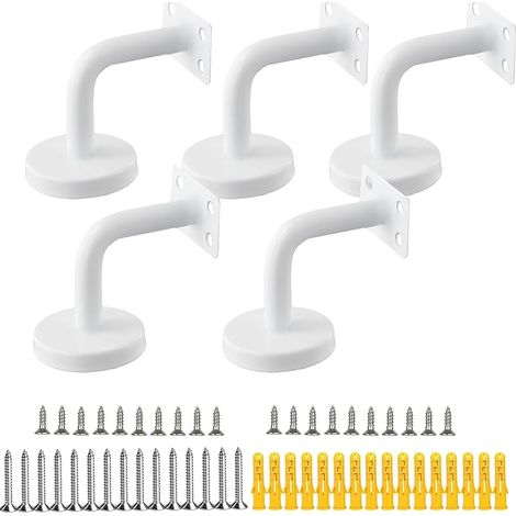 Support de Main Courante,5PCS Acier Inoxydable Supports de Rampe Main Courante Supports Muraux,Utilisé pour le Support d'escalier de Main Courante d'escalier,pour Accoudoir plat(Blanc)