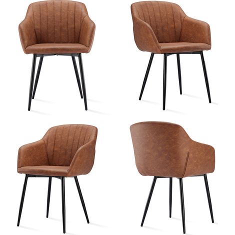 Goeurvant Sillas de comedor minimalistas con asiento ancho y reposabrazos ergonómicos, combinación de confort y elegancia - Juego de 4 - Marrón