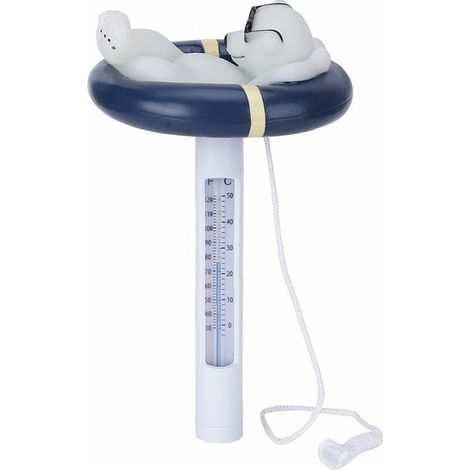 Termómetro tubular para piscina con forma de oso polar de dibujos animados, indicador de temperatura con cadena para piscina, spa, jacuzzi y estanque.