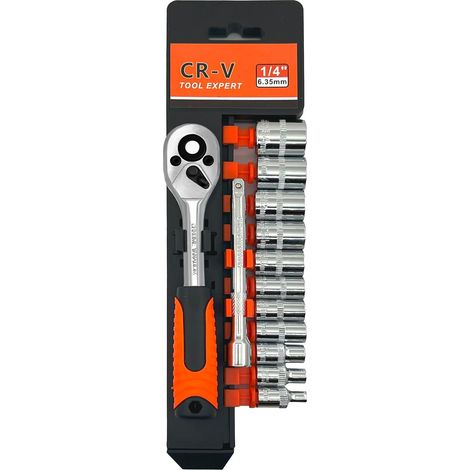 Set de clé à cliquet 1/4" de poids lourd - Ensemble de 13 pièces de chaussettes (4-14mm) Cr-V acier réversible Clé de sortie rapide avec barre d'extension pour la maison, vélo et moto (1/5)