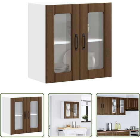 Küchenregal - Küchen-Hängeschrank mit Glastür Lucca Braun Eichen-Optik (1/5)