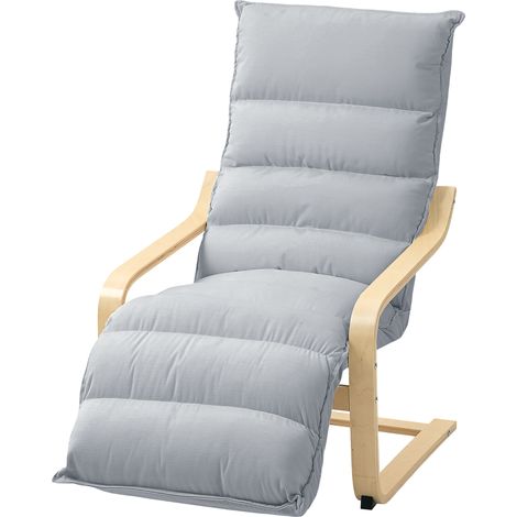 Fauteuil lounge en bouleau, fauteuil rembourré avec repose-pieds réglable, fauteuil moderne gris clair (1/5)
