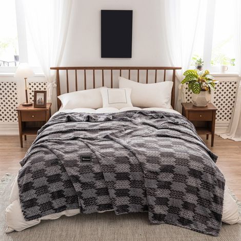 Couverture D'Été - En Polyester - 230 x 200 cm - Gris - Lavable En Machine - Pour Sieste Et Climatisation - 1 Pièce (1/5)