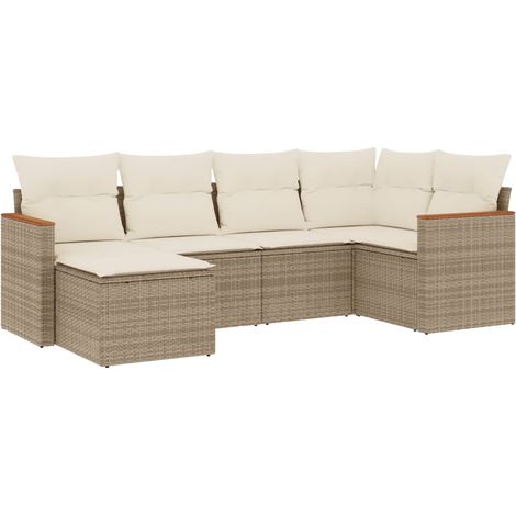Sedute da esterno -  Set Divano da Giardino 6 pz con Cuscini Beige in Polyrattan (1/5)