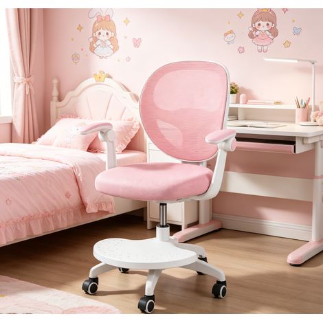 WILITTO Chaise de Bureau Ergonomique pour Enfants - Chaise d'Étude avec Accoudoirs Rabattables, Roues à Frein Automatique, Hauteur et Repose-Pieds Réglables, pour 5-13 Ans, Rose (1/5)