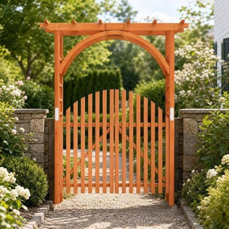 Wooden Garden Arch with Trellis & Double Doors, Fir Wood (1/5)
