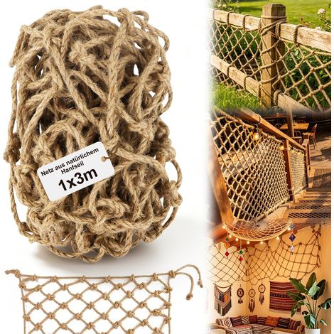 Filet Décoratif Corde Filet en Corde de Chanvre Jute Net 1x3m 6mm (1/5)