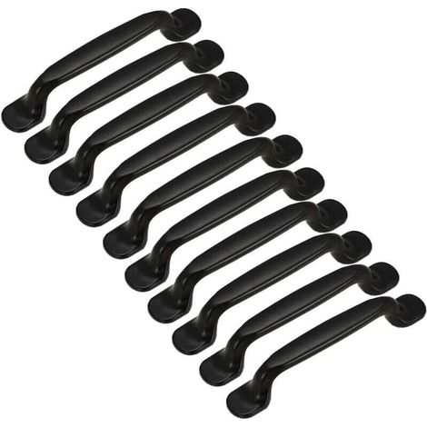 10pcs Kitchen Cabinet Cupboard Drawer Bedroom Furniture Pull Handles, 128mm Hole Spacing, Black Aluminum