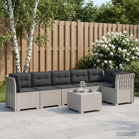 Canapé de Jardin Modulable 6 Places avec Table Aspect Rotin PP Blanc et Anthracite - PANGIVO (1/5)