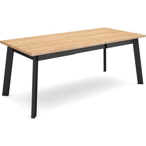 Mesa de comedor Cútar-01 de 194x90x75 cm con patas de madera, color roble y negro (1/4)