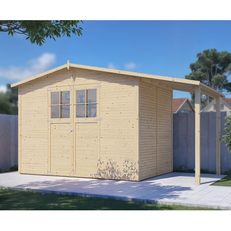 Abri de jardin bois Bertilo Fineline Apex 18mm avec toit en appentis 5,99m² naturel (1/5)