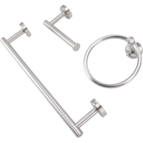 Juego de toallero de acero inoxidable 304 con barra y 2 anillos - Dispensador de papel higiénico montado en la pared y 5 (1/5)