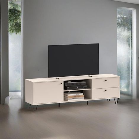 Meuble TV avec tiroirs à porte et compartiment ouvert couleur cachemire 182 cm - Aldo (1/5)