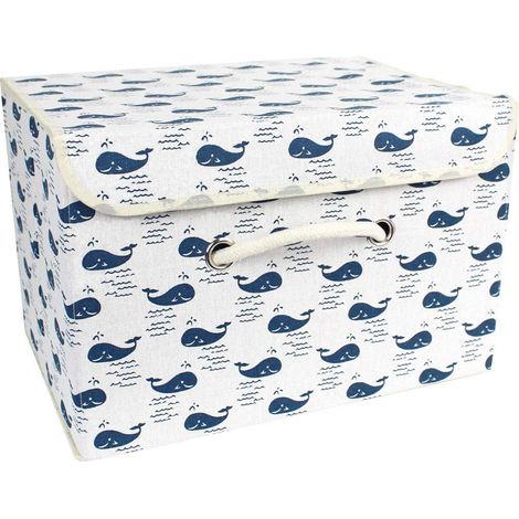 Boîtes de Rangement, paniers de Rangement en Tissu de Coton paniers avec Poignées et couvercles Organisation- 38x25x25 - Baleine (1/5)