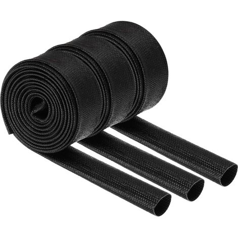 3Pcs Gaine Cable Tressé Isolante 14mm ID 2 Mètre Long Noir Gaine en Fibre de Verre Enduite de Silicone Haute Température pour Conduites de Tuyaux Automobiles et Câblage Électrique (1/5)