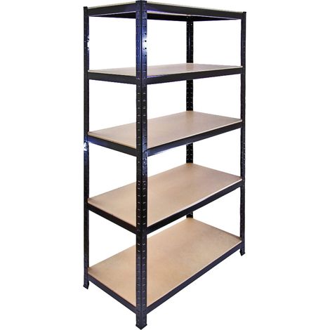 5 Estanterías Metálicas Negras T-Rax sin Tornillos 90x45x180cm de 5 Estantes Baldas Repisas Capacidad Peso 280kg por Estante Almacenamiento Almacenaje Herramientas Taller Garaje + Mazo de Goma GRATIS