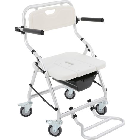 Fauteuil de douche, pliable, avec 4 roues verrouillables, repose-pieds, bras rabattables, chaise de toilette, 150 kg, pour personnes âgées, handicapées (1/5)