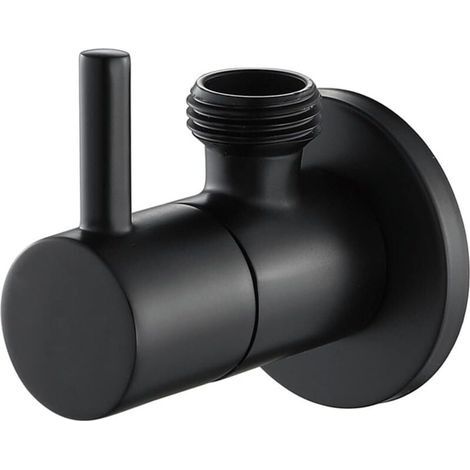 Vanne d'Angle de Robinet, Raccord mural AG 1/2" - Raccord de robinet 3/8" - Avec poignée - En laiton - Noir (1/4)