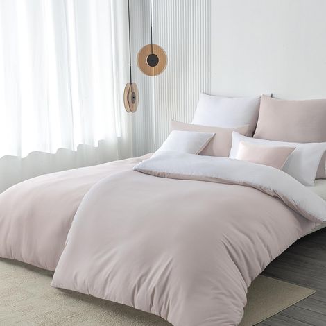 Parure de lit 4 pièces 135 x 200 cm Beige/Blanc - Ensemble de literie en microfibre avec housse de couette réversible 135 x 200 cm 4 pièces, doux et infroissable - Housse de couette 2 pièces + (1/5)