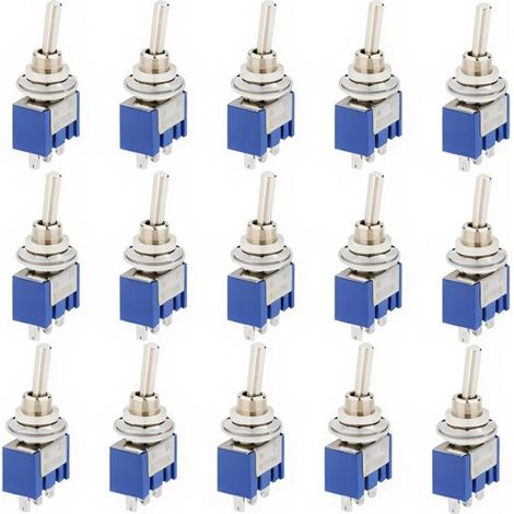 15 Pièce Mini Interrupteur à Bascule, AC 125V 6A ON-OFF 3 Broches 2 Position SPDT Interrupteur a Bascule Autobloquant pour Pièces D'auto Bleu (1/5)