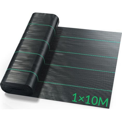 Toile de Paillage 1x10M - Geotextile de Paillage Contre Les Mauvais Herbes en 100g/m² Fibres de Polypropylène Tissées Perméable à l'eau, Résiste Rayons UV, Anti Repousse (1/5)