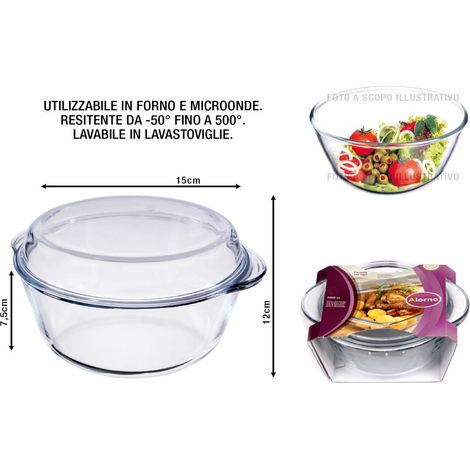 Casseruola Tonda in Vetro Alorno con Coperchio 1,5 litri