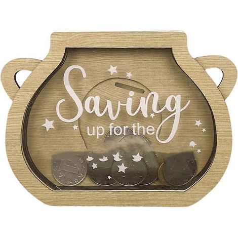 Tirelire en bois transparente avec fenêtre, idéale pour une pendaison de crémaillère ou la Saint-Valentin.