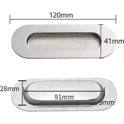 Ensemble de poignées pour porte coulissante - Poignée ovale encastrée, acier inoxydable (1/2)