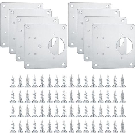 Furniture Hinge Repair Plates, Kitchen Cabinet Door Repair Plates with Holes, Stainless Steel Hidden Flat Plates with Screws (1/5)