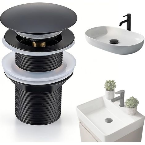 Bonde de lavabo sans trop Plein, Bouchon de vidange Pop-up Universel en Laiton Noir Mat – Conçu pour Tous Les lavabos et évier de Cuisine, Installation Rapide et Anti-Fuite (1/5)